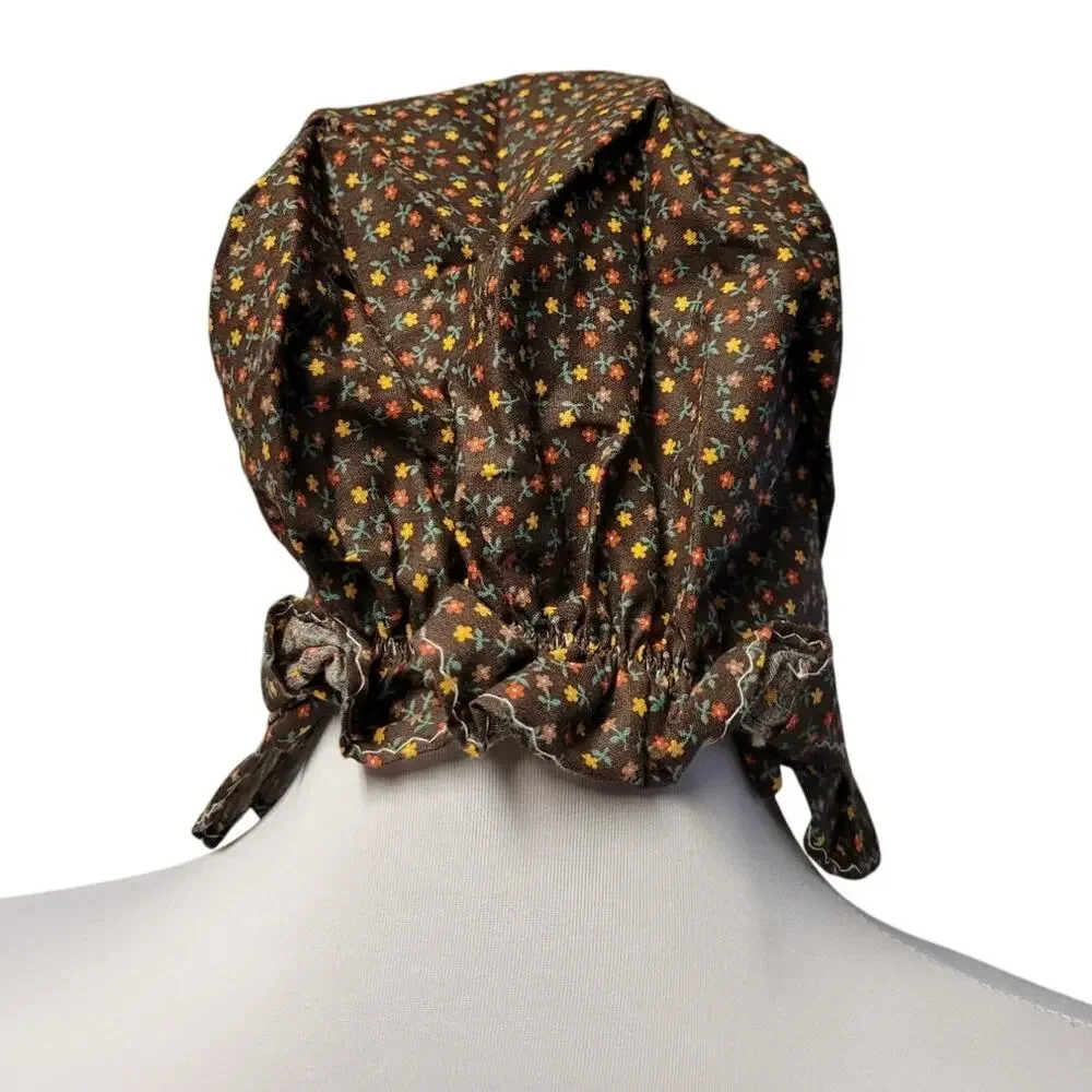 Hand Sewn Calico Micro Floral Bonnet Prairie Style Farm Country 1800s Child Size - Picture 3 of 3